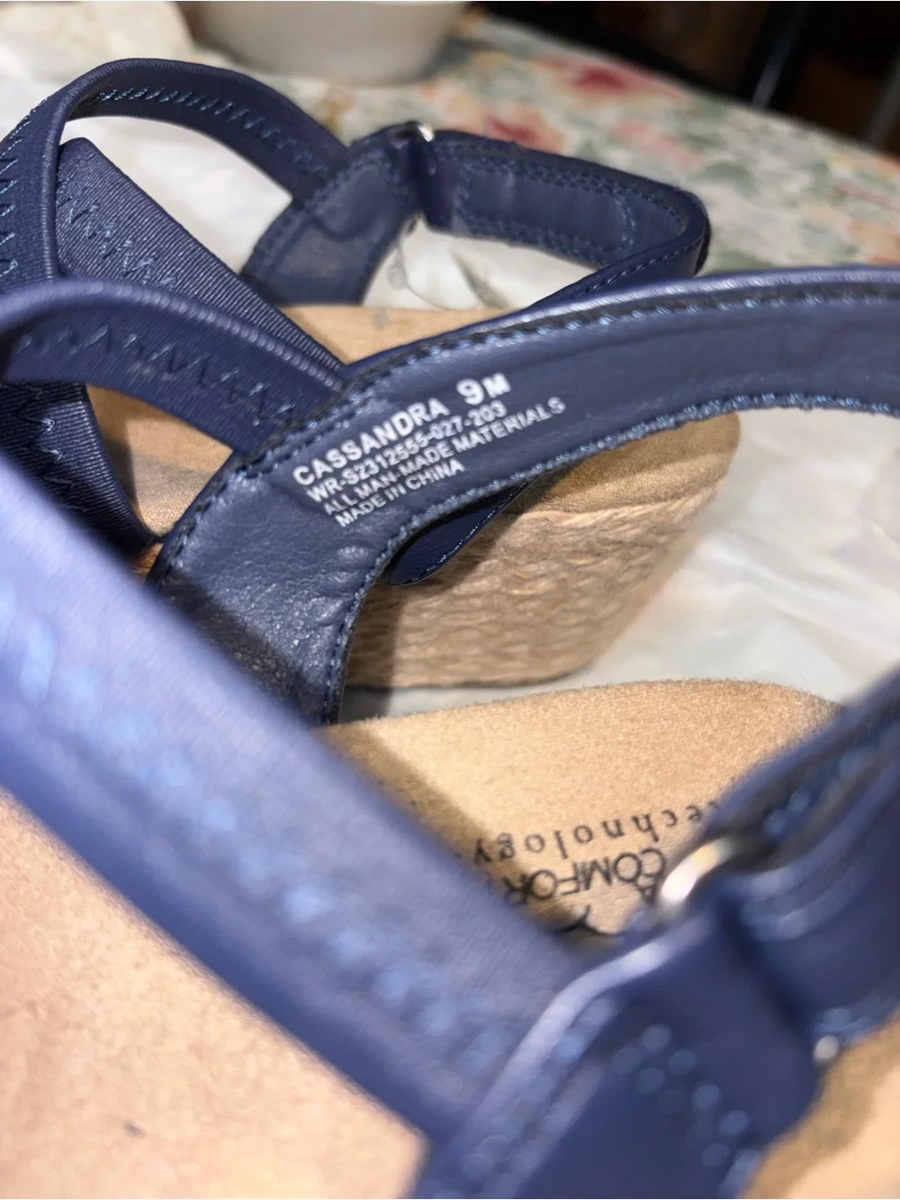 Kim Rogers Cassandra Navy Blue Elastic Strappy Wedge Sandal size 9